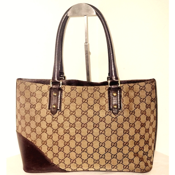 GUCCI Vintage Brown Canvas & Leather Horsbit Sherry Line Tote Bag - Picture 2 of 10